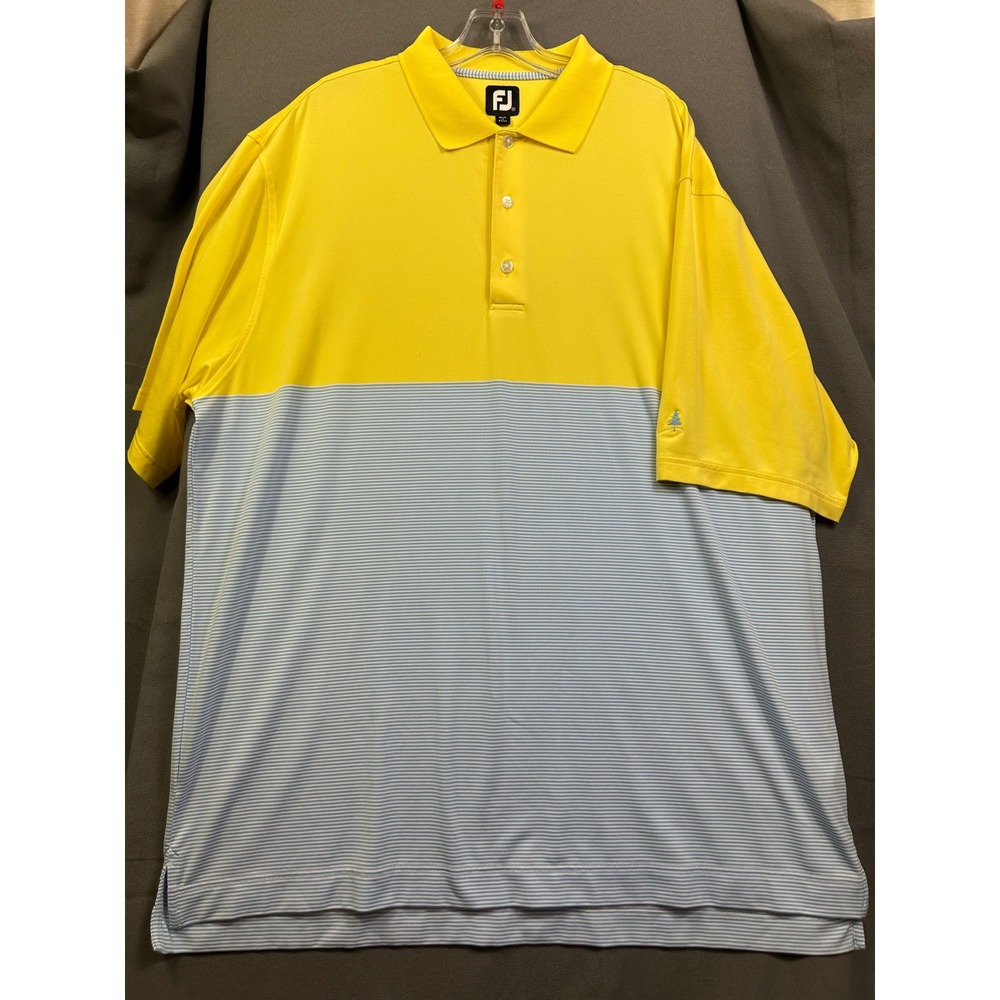 FootJoy Men's XXL Yellow Blue Striped Colorblock Golf Polo Shirt Short Sleeve FJ